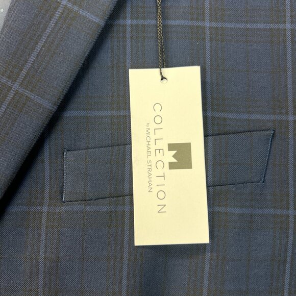 New Michael Strahan Mens Windowpane Plaid Blue Blazer SportCoat Classic Fit 44L - Picture 9 of 16